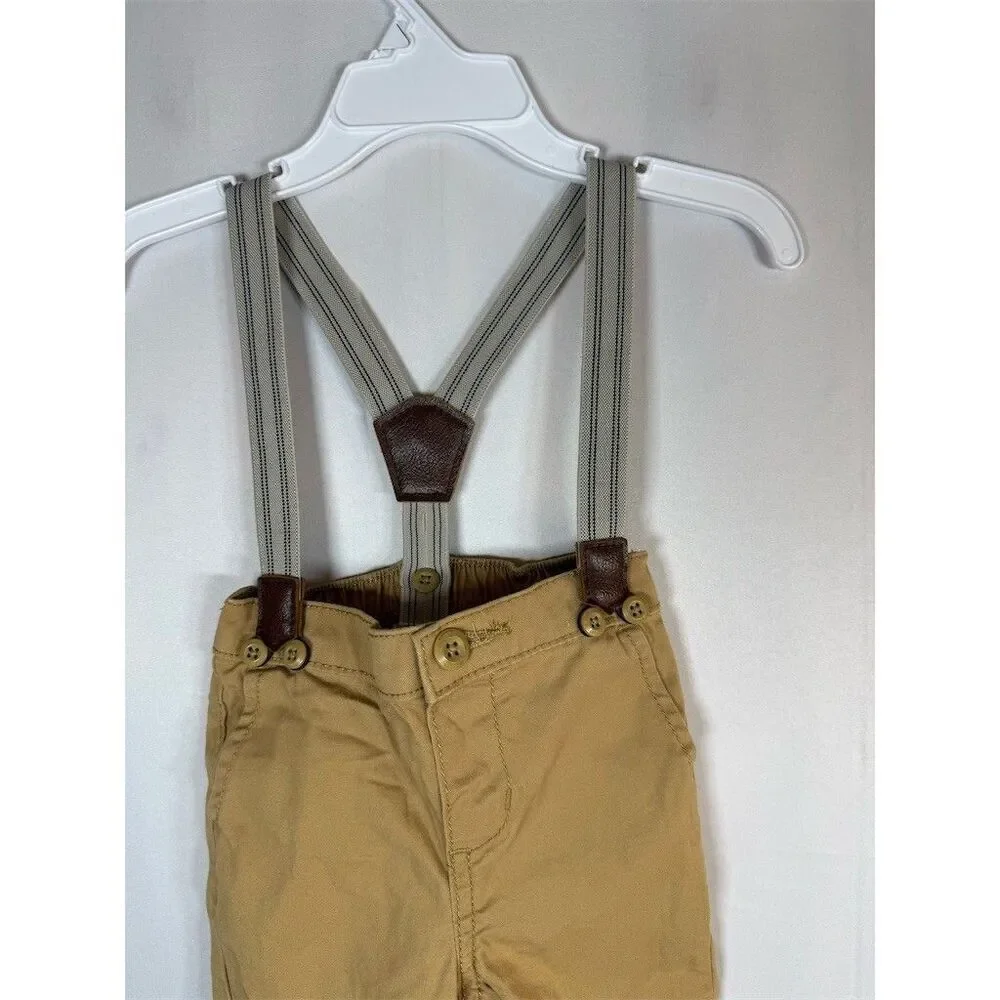 OshKosh B'gosh Baby Boys Khaki Suspender Pants Beige Size 6-9 Months Dressy
